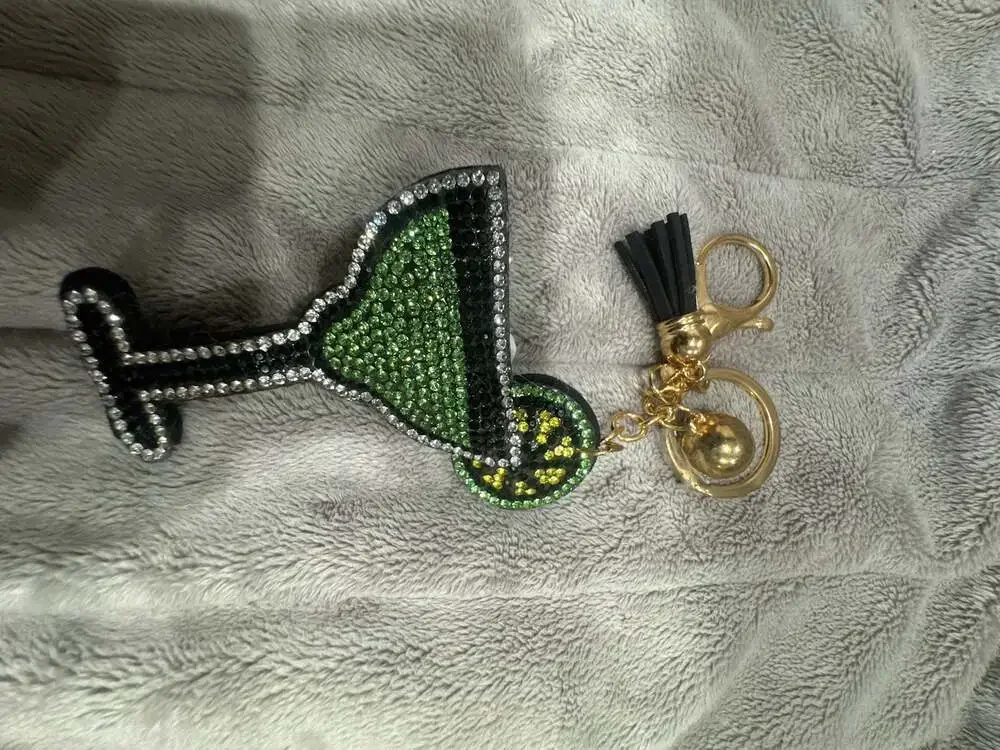 Rhinestone Martini Cocktail Glass Key Chain Bag Charm with Tassel